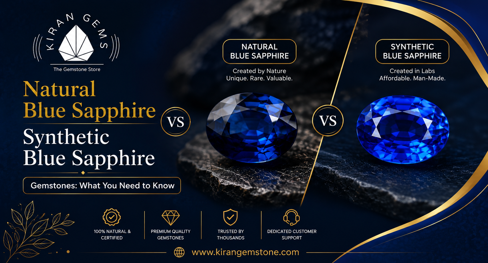 Natural Blue Sapphire vs Synthetic Blue Sapphire Gemstones